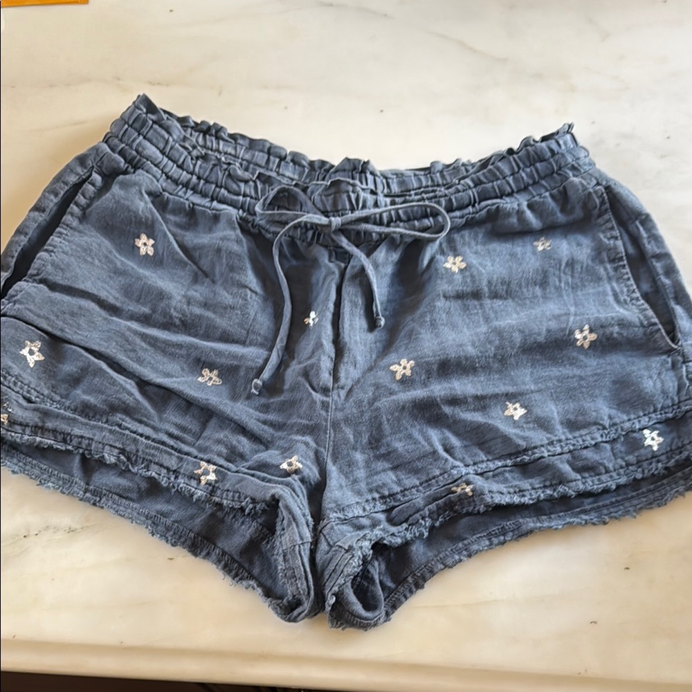 Bella Dahl Embroidered Linen Women's Blue Shorts
